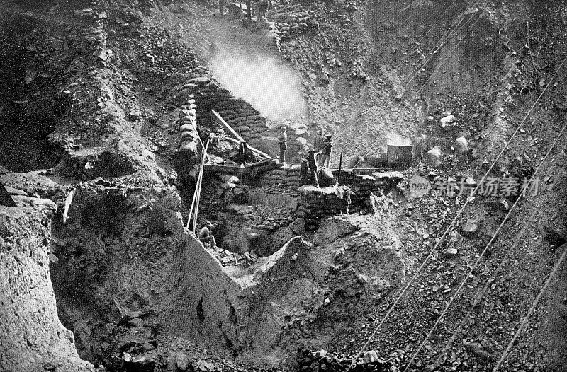 矿工在金伯利钻石矿工作，南非- 19世纪